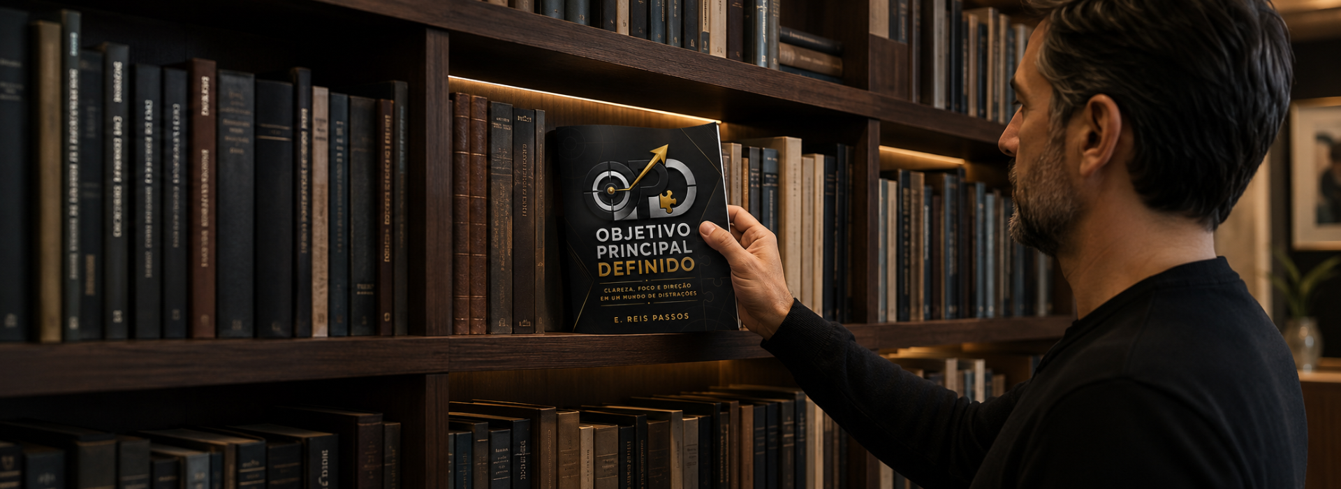 Leitor escolhendo o livro OPD em uma estante